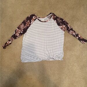 Maurices Gray and White Raglan Long Sleeve Tee